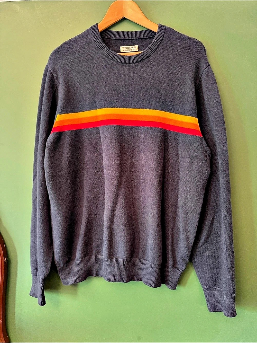 Fair Harbor Robinson Sunset Stripe Sweater Mens L Coastal Beach Relaxed